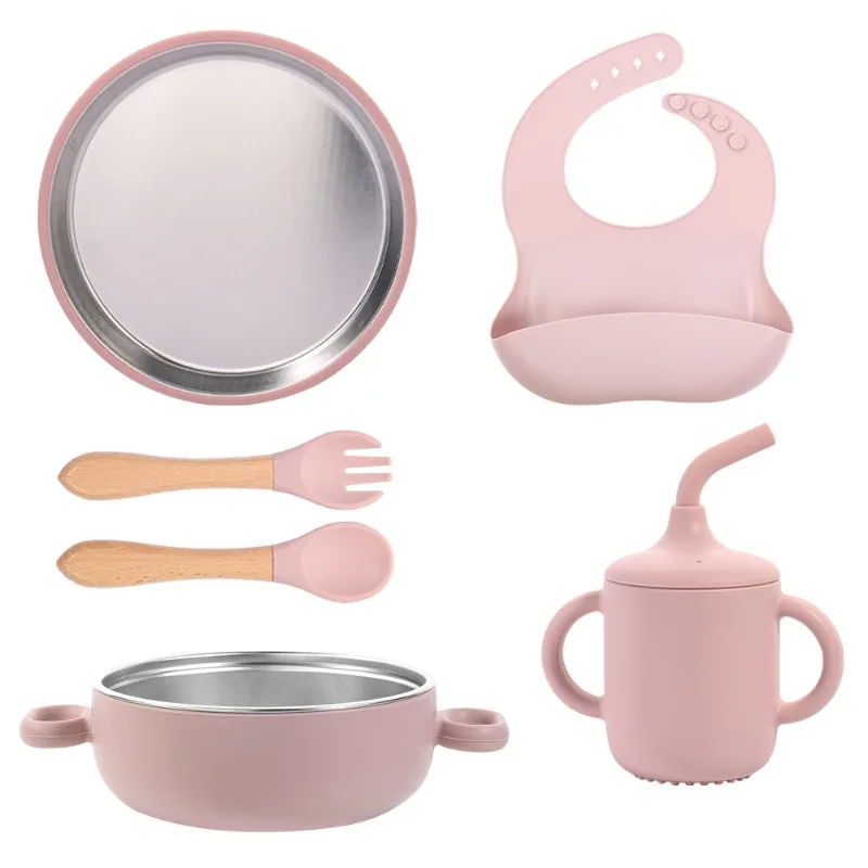 

Personalized ss304 Feeding Set Kids Silicone Plate Bowl Straw Cup Customized Children's Tableware Baby Supplies Newborn Gift