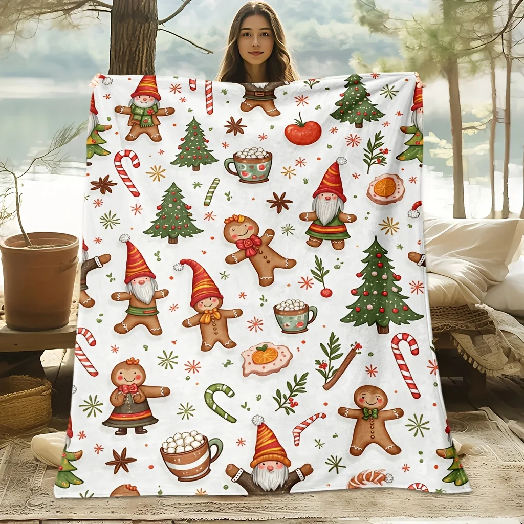 

Топ Pick1pc Рождественское пряничное флисовое одеяло с HD принтом, 100% полиэстер, всесезонный семейный подарок для друзей, праздничный подарок