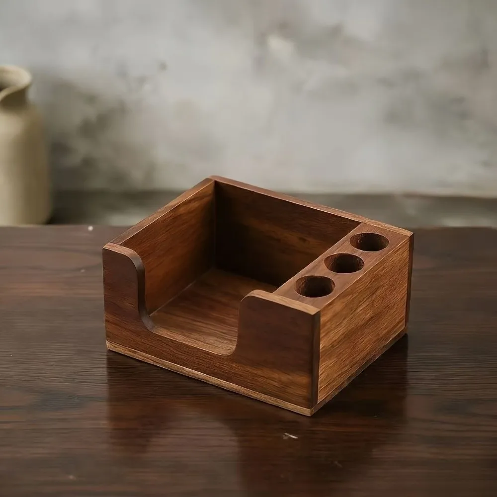 Solid Wood Wooden Desk Organizer Eco-Friendly Finish 3 Pen Holders Desk Organizer Pen Holder Smooth Surface