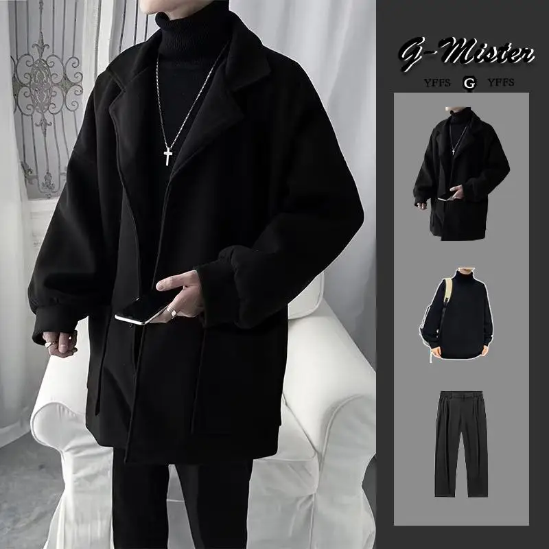 Autumn and Winter Woolen Jacket Men's Korean-Sle Trendy Ruan Handsome Mature Men's Suit with Handsome Three-Piece Suit