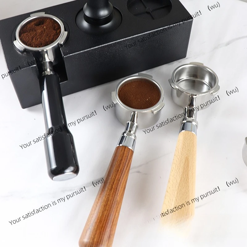 Italian coffee machine bottomless handle 51mm three-ear stainless steel funnel accessories solid wood coffee handle