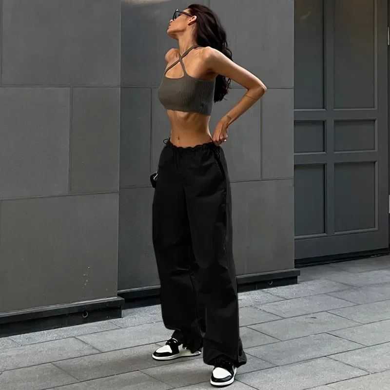 Korean Fashion Cargo Pants Women's Low Waist Baggy Joggers Trousers Y2k Japan Streetwear Wide Leg Sweatpants For Women