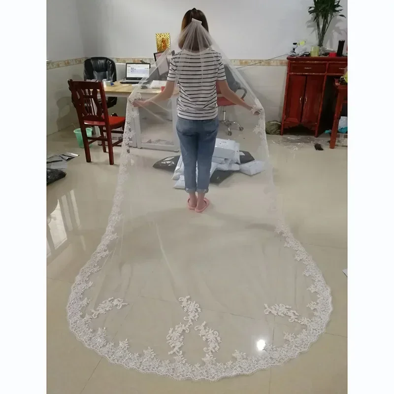 

Свадебная фата, свадебная вышивка, кружевной край, расческа для невесты, длина собора, аксессуары для волос