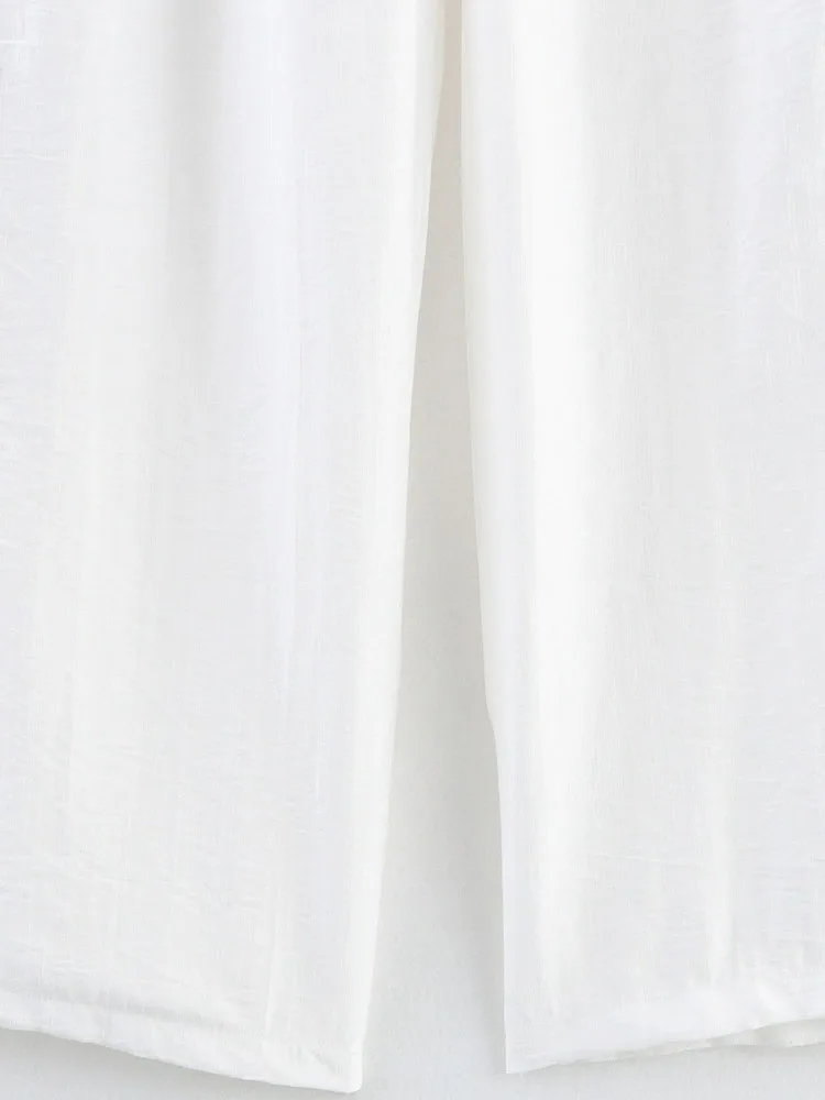 Vrouw Casual Chic Borduren Effen Pak V-hals Korte Mouw Blouse Losse Rechte Broek Mode 2025, Zomervakantie Pakken