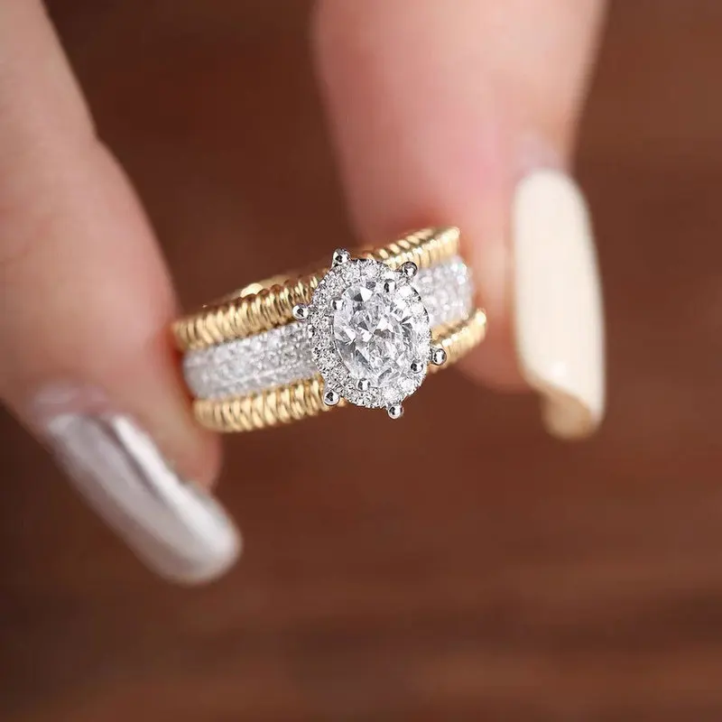925 Sterling Silver New Light Luxury Woven Oval Egg Shaped Full Diamond Niche High-End Elegant Temperament Socialite Jewelry