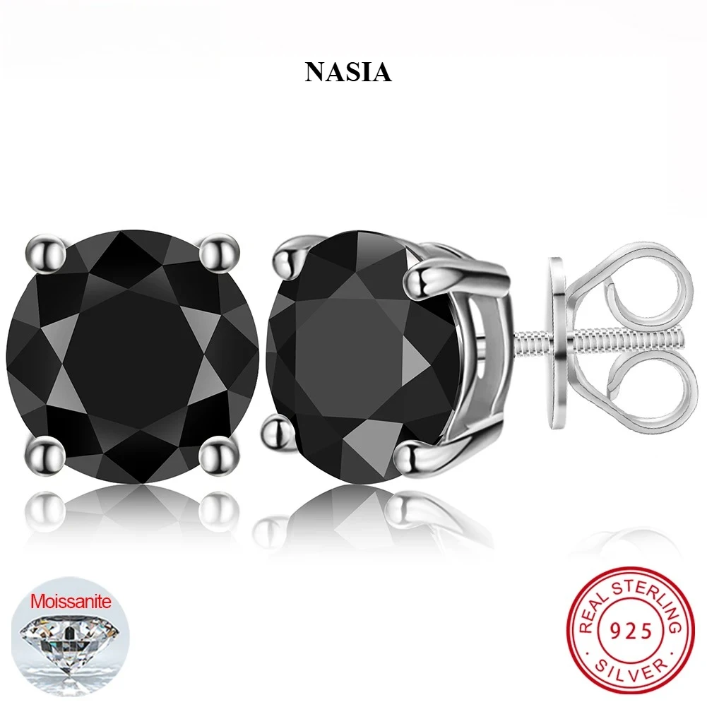 NASIA Real 0.5-2 Carat Black Moissanite Earrings for Women 100% 925 Sterling Silver Earring Trend Wedding Jewelry Gifts 2026