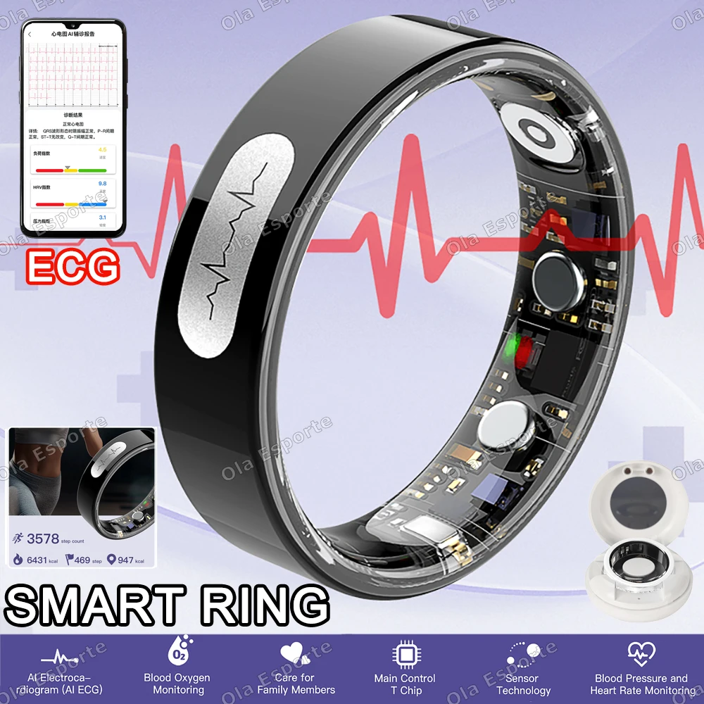 New 2026 AI ECG Smart Ring Blood Pressure, Heart Rate, Body Temperature Monitor, Waterproof, Multiple Sports Smartring Men Women