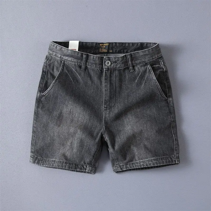Men's Denim Shorts Vintage Style Washed Straight Fit Denim Shorts Summer Hot Trendy Korean Casual Pants for Men Short Pants