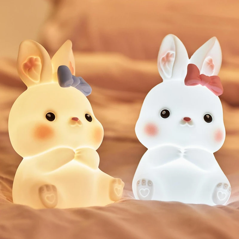 Cartoon LED Night Lights Cute Bunny Rabbit USB Rechargeable Touch Switch Remote Eye Care Bedroom Decoration Desktop Table Lamp