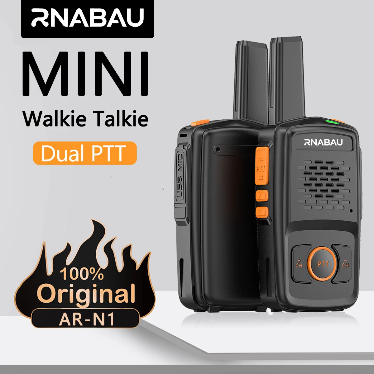 Rnabau MT-N1 Mini Walkie Talkie - 16CH UHF 400-470MHz, USB Charging, Baofeng Compatible Two-Way Radio