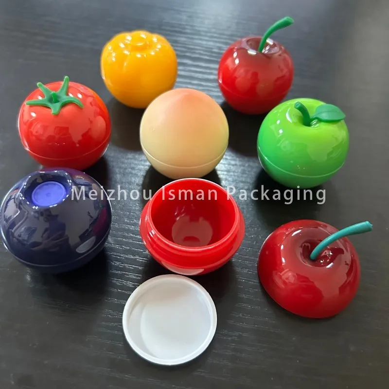

50Pcs Fruit Series Pack 8g Cherry Apple Peach Blue Berry Shape Plastic Cosmetic Small Lip Balm Container Sample Bottle Cream Jar