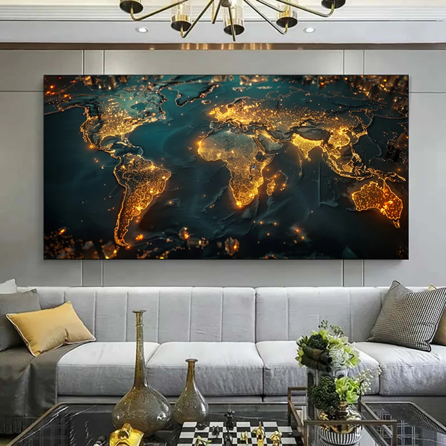 Modern Frameless Global Map Canvas Art -Perfect for Living Room & Bedroom, Chic Contemporary Design, Living Room Decor | Chic Wa