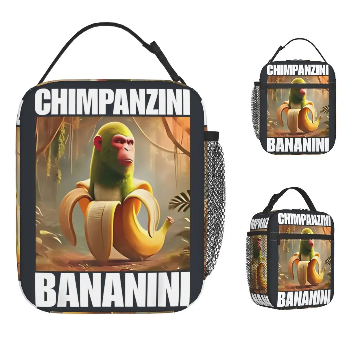 

Chimpanzini Bananini Italian Brainrot Meme Сумка для обеда Модная коробка для завтрака Детская офисная портативная сумка-холодильник Оксфорд Дизайнерская