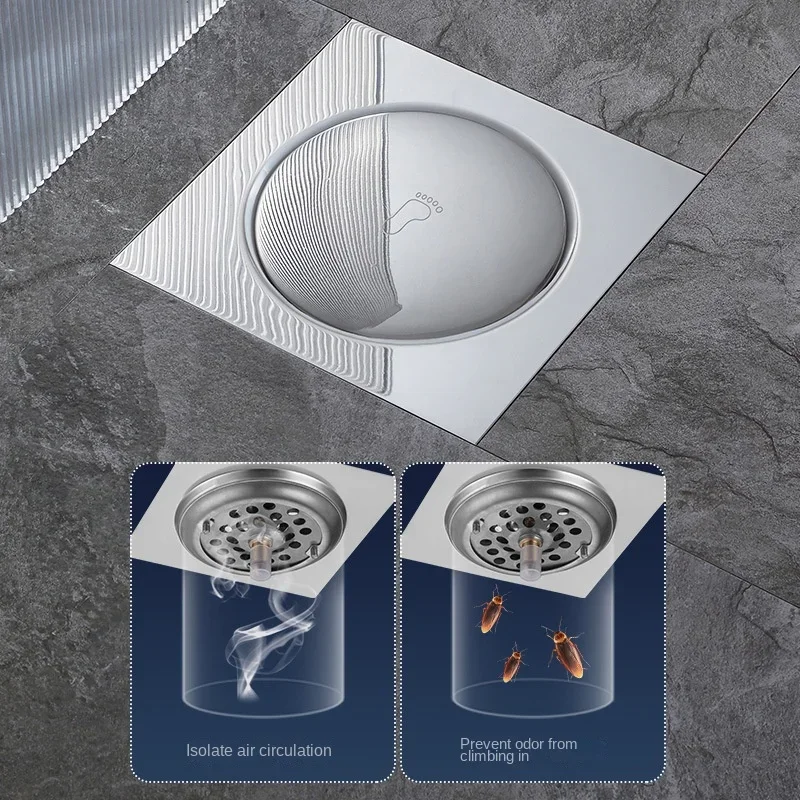 Pop Up Floor Drain Square Stainless Steel Push Down Foot-operated Anti-odor Floor Drain 10/15/20CM Anti-clogging Shower Drain