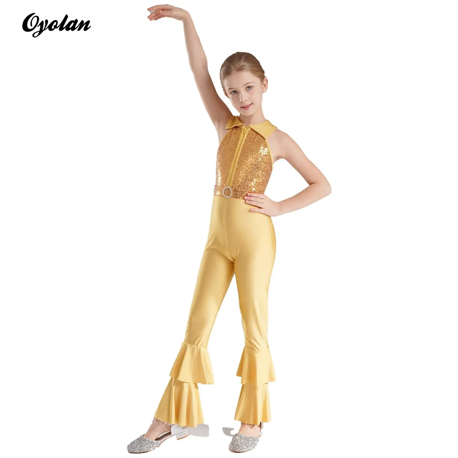 

Kids Girls 60s 70s Hippie Disco Diva Unitard Bodysuit Costumes Gymnastic Leotard Skating Costume Ballet Jazz Dance Jumpsuit