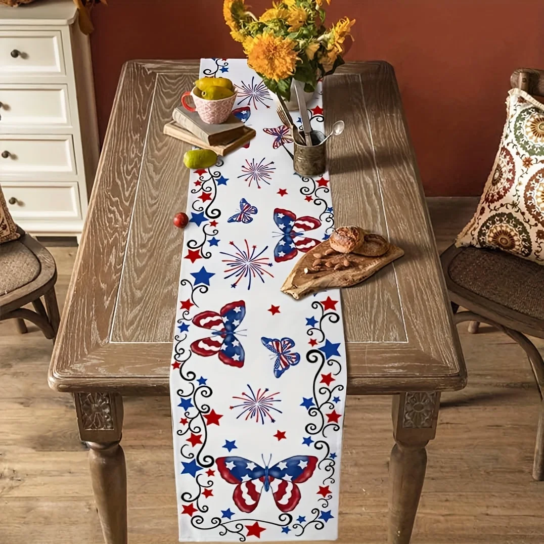 1pc Independent Day Memorial Star Butterfly Decorative Tablecloth - For Independence Day Celebration,for Dining Table Home Decor