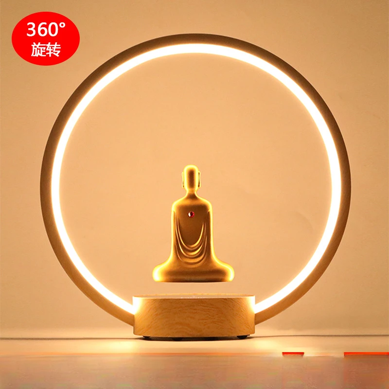 

Magnetic levitation circular lamp Buddha statue home entrance decoration LED halo touch control rotation