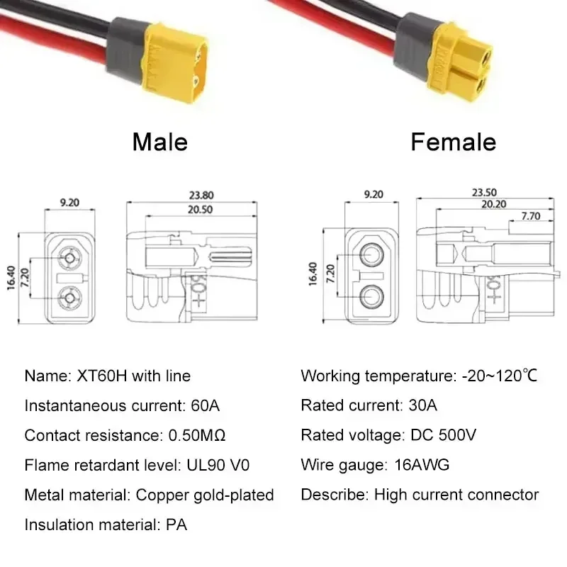 XT60 إلى GX16 2/3 دبوس الطيران التوصيل ذكر إلى أنثى سلك الطاقة 12AWG مركبة كهربية بطارية شحن كابل إخراج الطاقة 0.3-3 متر