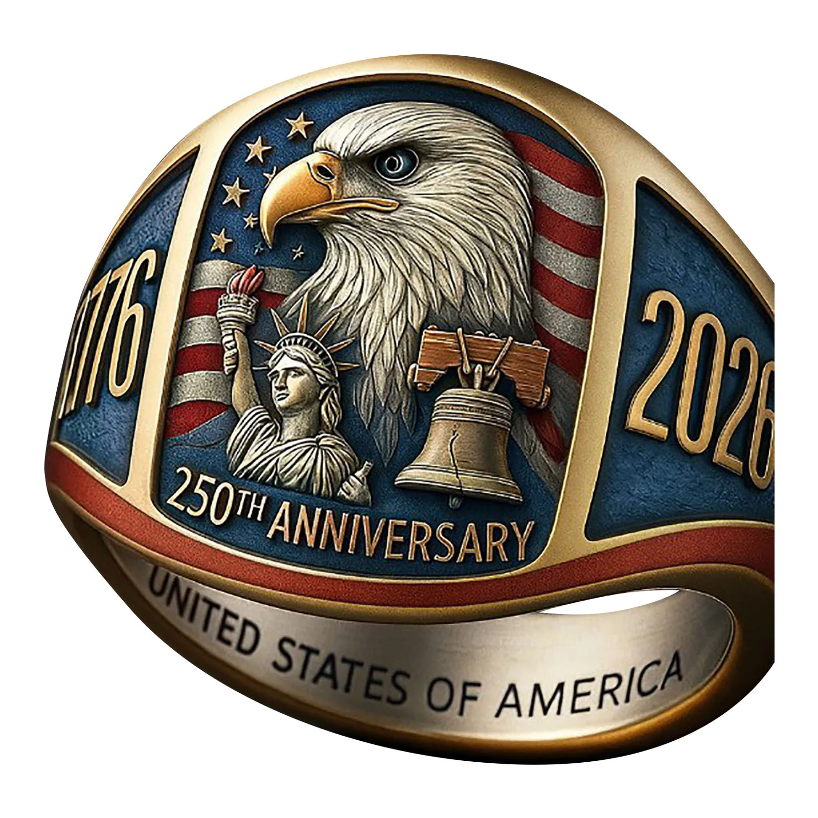 البنصر تلميح للنساء 2026 طبعة خاتم وطني 2026 الشرف الحرية الدائري ذكرى 250 سنة من الحرية حلقة مفتوحة مجموعة #2