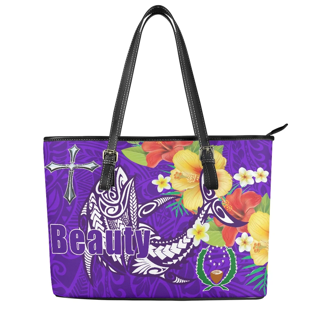 New Polynesian traditional tribal style Pattern Print custom Large Leather Tote Bag Shoulder Ladies Handbags and purses