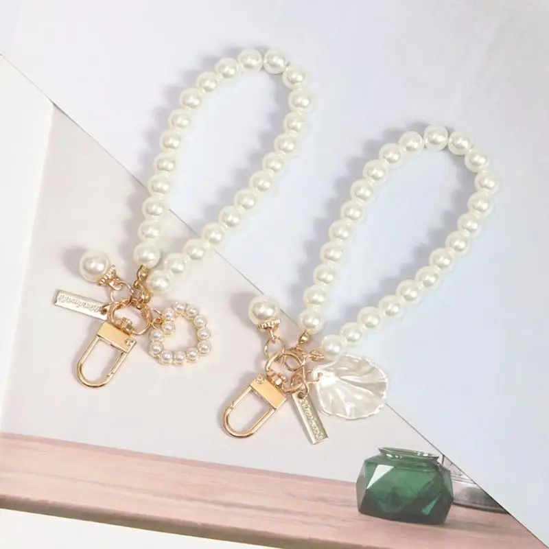 R66A Korea Style-Shell Keychain Heart Pearl-Phone Chain Car Car ornamen Hanging