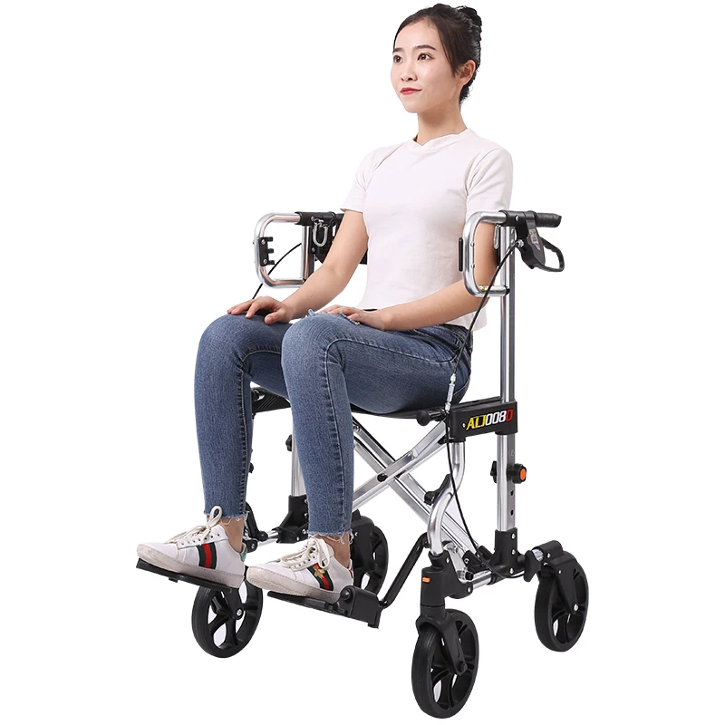 One Click Folding Walkers for Adults, Adjustable Height Shopping Adult Walking Cart, Aluminum Alloy Four-wheel Walking Aids