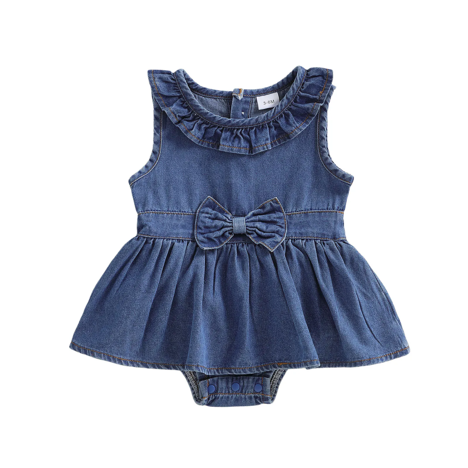 

Летний комбинезон для маленьких девочек, платье без рукавов, джинсовый комбинезон с рюшами и декором в виде банта