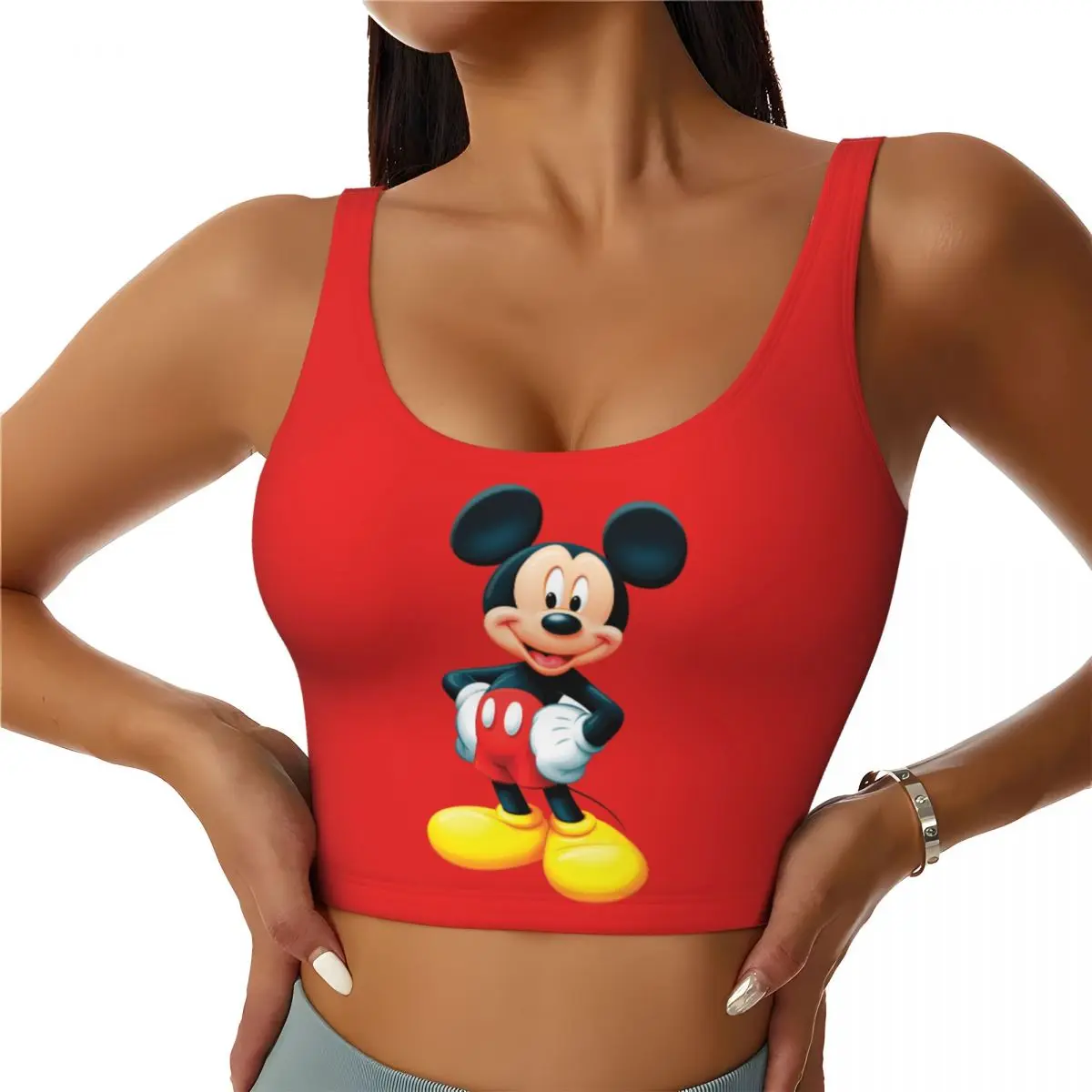 Custom Women's Mickey Mouse Minnie Sports Bra Cartoon High Impact Gym Workout Running Crop Tank Tops