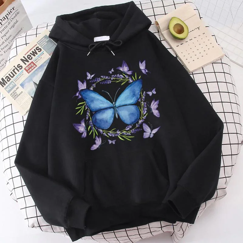 

2024 New Fashion Butterfly Printed Hoodie Autumn/Winter Sweatshirts Casual Hooded Long Sleeve Pullover Sweatshirt Y2k Clothes