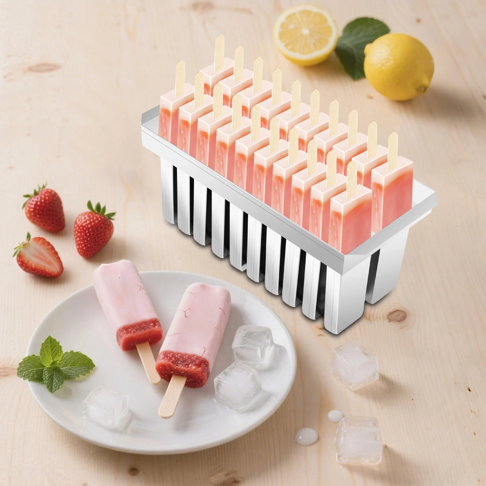 

Stainless Steel Ice Cream Mold,20PCS Ice Pop Molds,115g*20 Ice Cream Mould,Easy Release with Base for Home/Shop