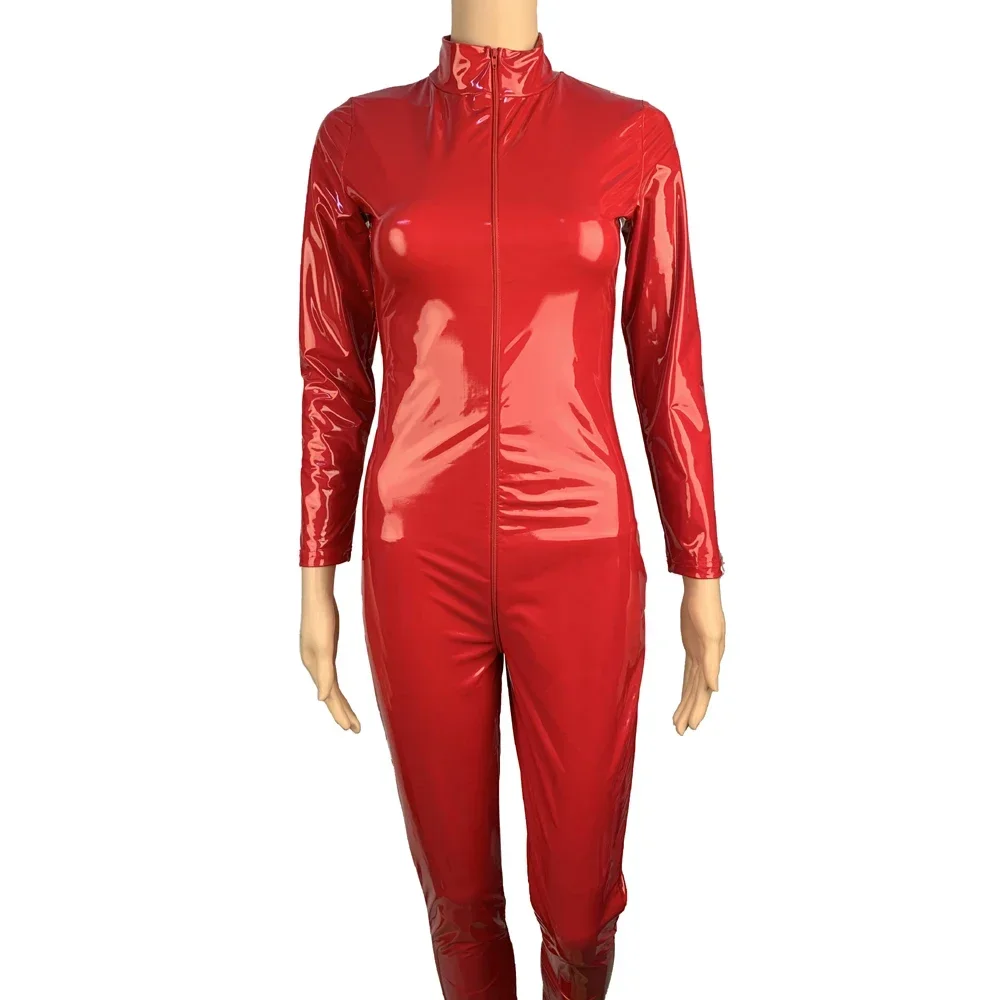 Sexy Hot Wet Look PVC Catsuit Glänzendes PU-Leder Langarm Zwei-Wege-Reißverschluss Offener Schritt Body Strumpfhosen Cosplay Verbunden 2024 Neu – Detail 13