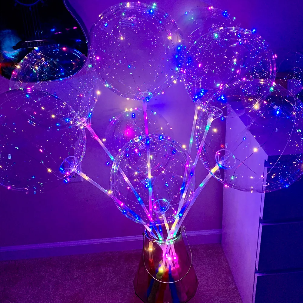 25set LED BoBo Balloon Kit Flashing Handle Bubble Balloon And Stick Light Up Bubble Balloons Weddings Birthday Party Decors
