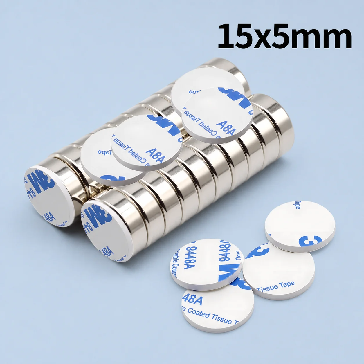 High Density Magnetic Alloy Neodymium Magnet Disc 15x5mm with Double Sided Adhesive Strong Suction Whiteboard DIY Craft