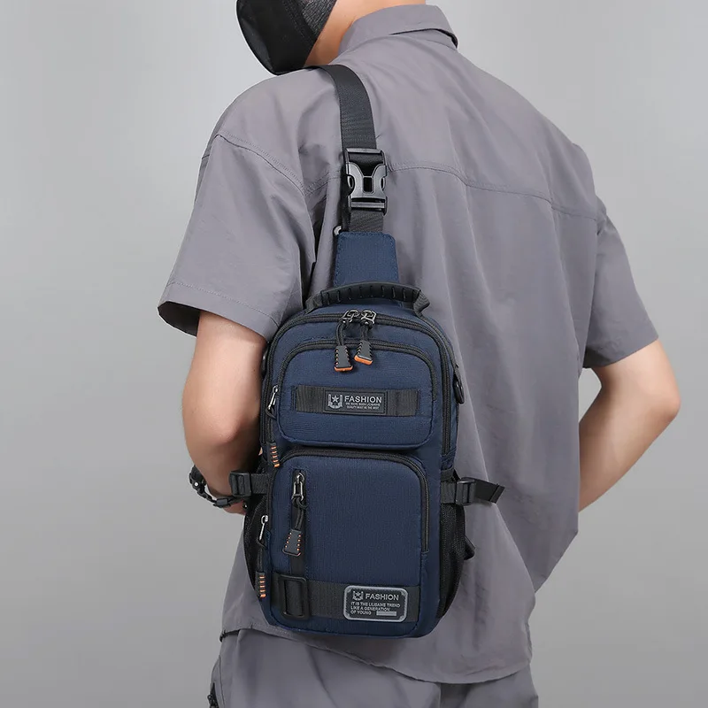 حقيبة صدر بحمالة على الموضة للرجال، حقائب كروس متينة متعددة الجيوب من قماش أكسفورد للرجال كاجوال/خارج/سفر، حزام قابل للتعديل