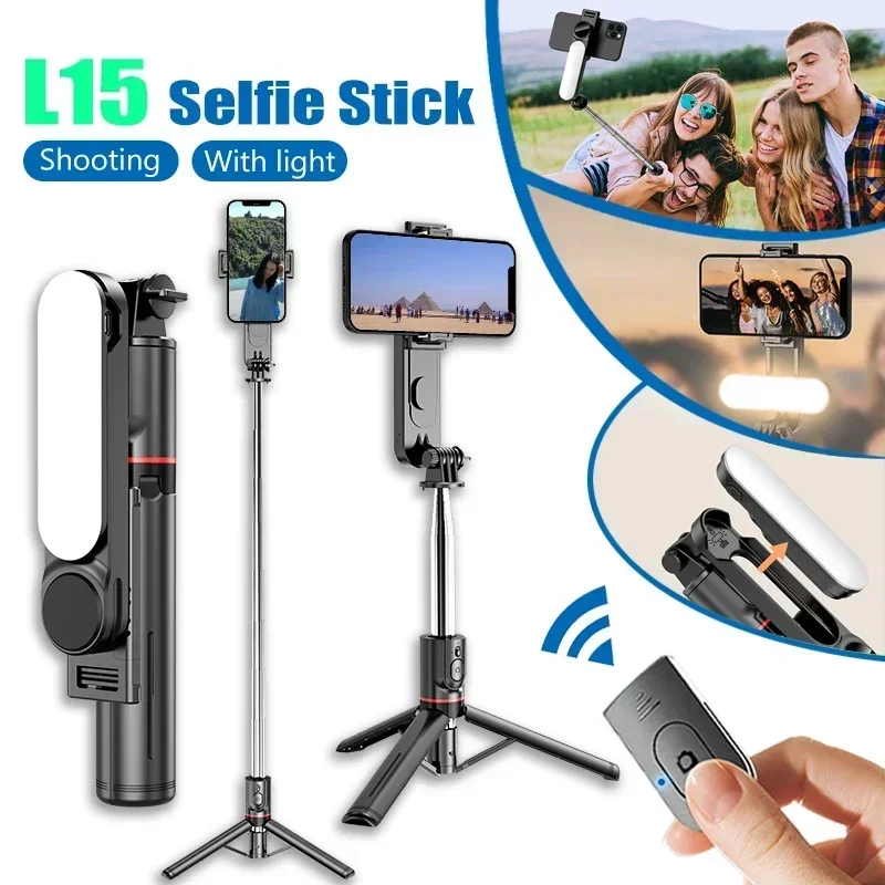 Selfie Stick Tripod 111cm Bluetooth Wireless Remote Fill Light Portable Phone Stand Live Streaming Video Recording L15