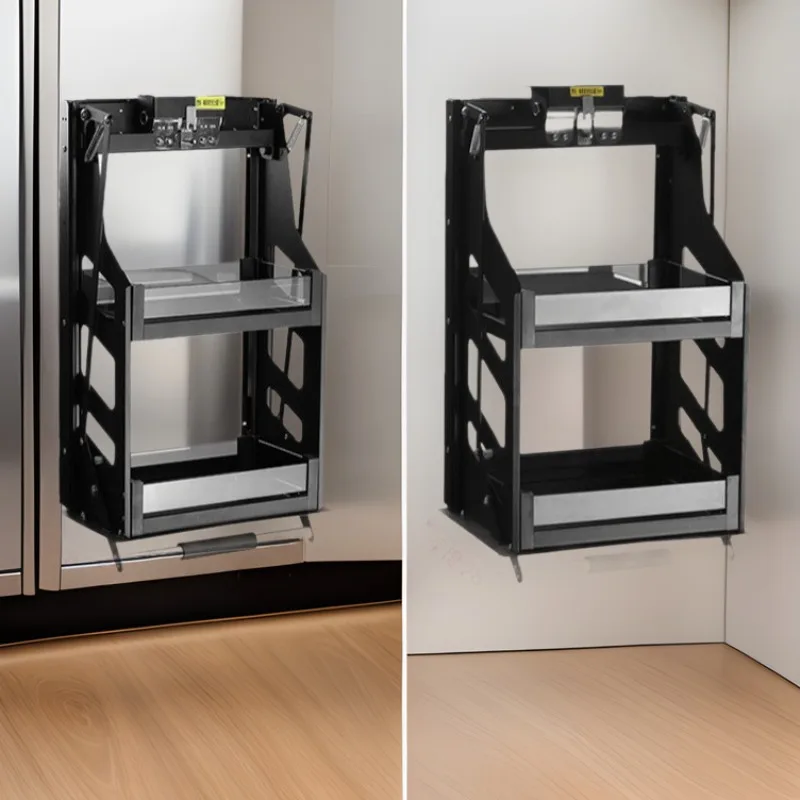 

Kitchen Hanging Cabinet Lifting Basket Up and Down Shelf Cabinet High Cabinet Vertical Lifting Seasoning Rack Narrow Basket