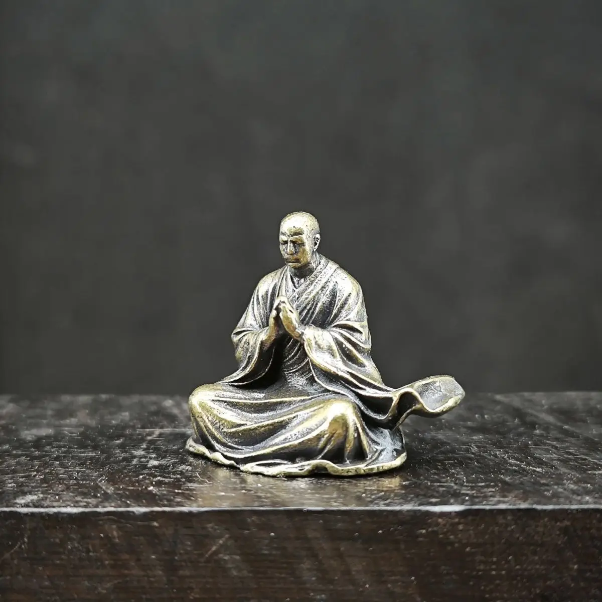 Brass Zen Enlightenment Meditation Monk Xuanzang Aquatic Tank Ornament Landscape Strange Stone Scenery Figurine