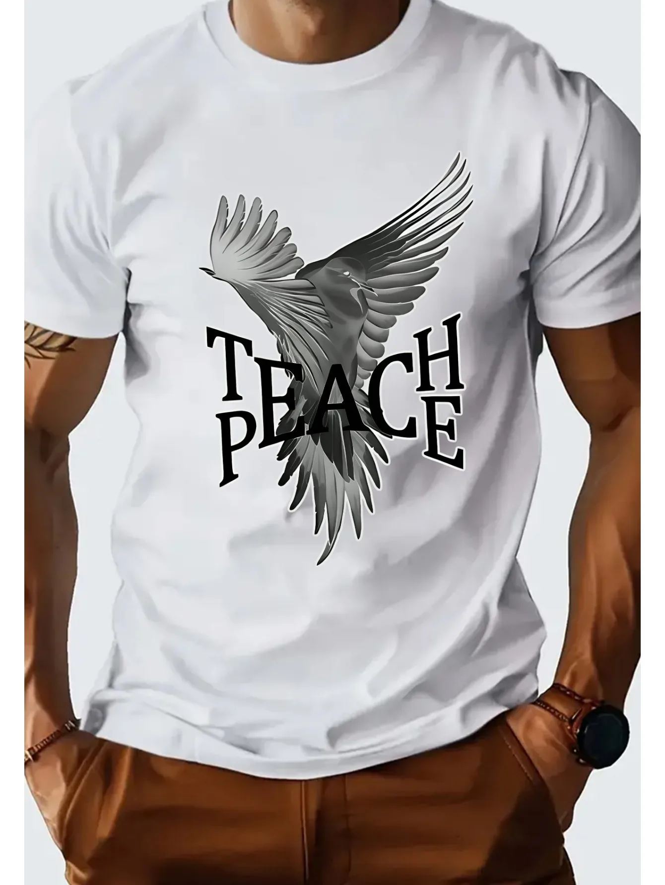 

Men's t-shirts 90s vintage clothes Football Summer 100% cotton Teach Peace Bird Printing Short sleeve tee Gym Comfortable