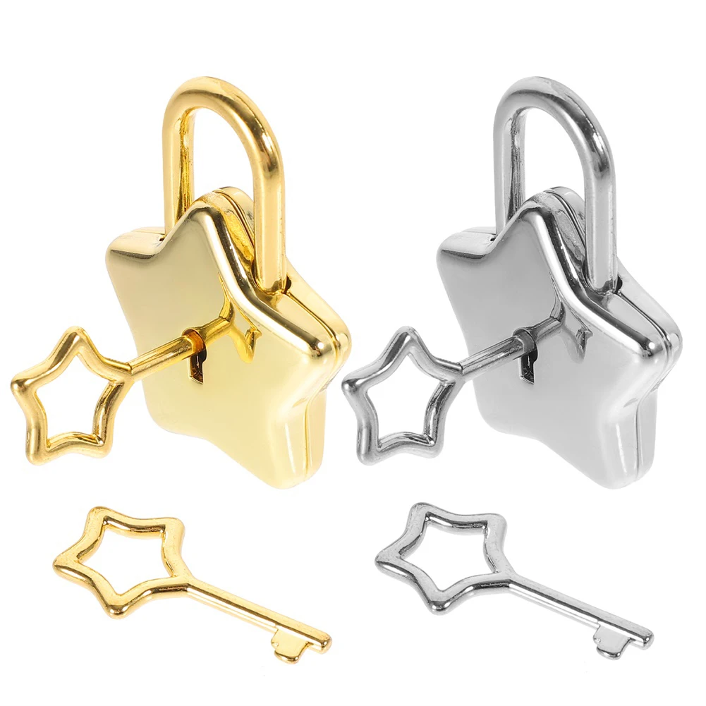 1pc Castle Star Shape Padlock Small Love Lock With 2 Pcs Star Key Decorative Lock Buckle Hardware Luggage Accessory