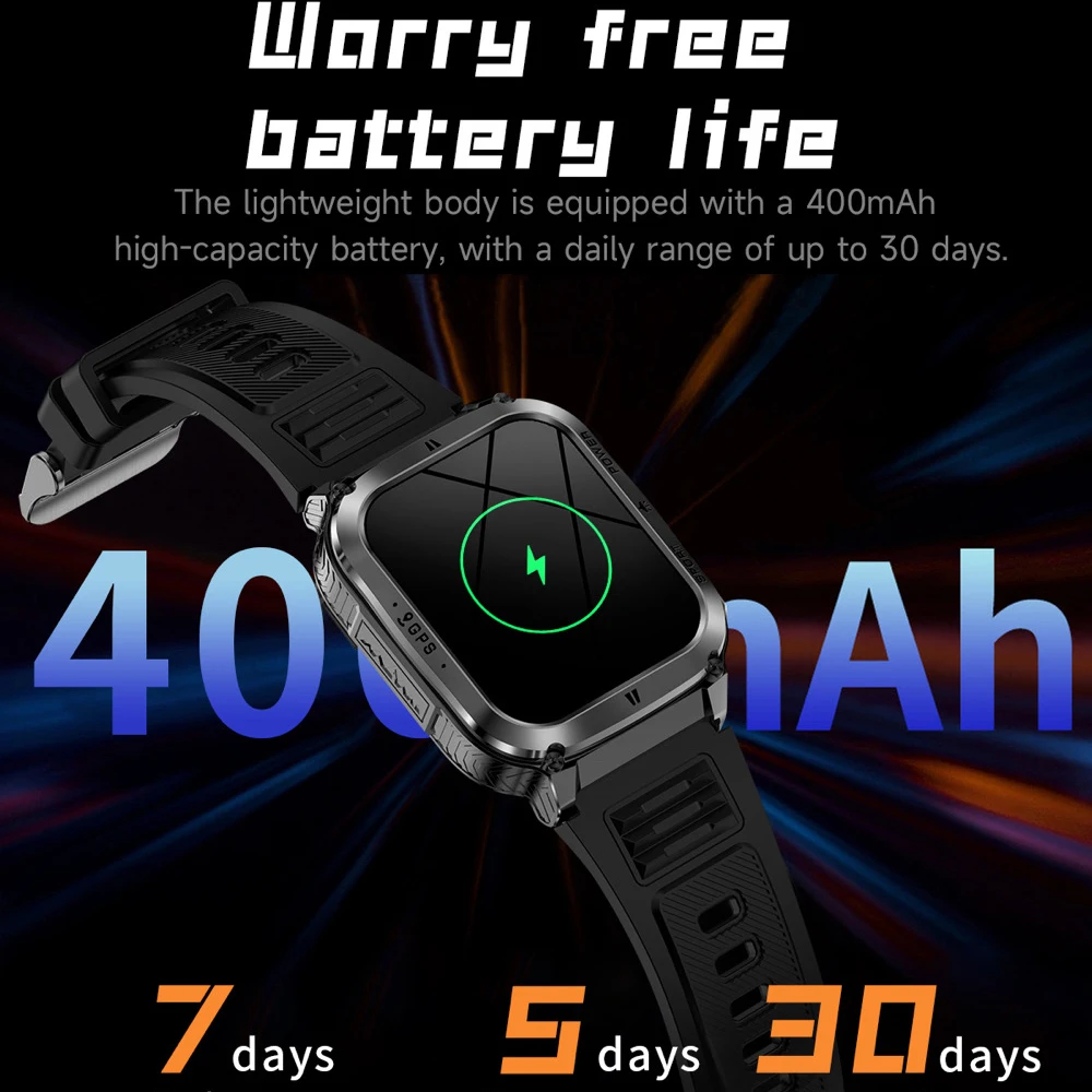 2025 al aire libre GPS deportes Fitness reloj inteligente 3ATM impermeable 1,83 "llamada de diente azul linterna LED ritmo cardíaco salud Smartwatch