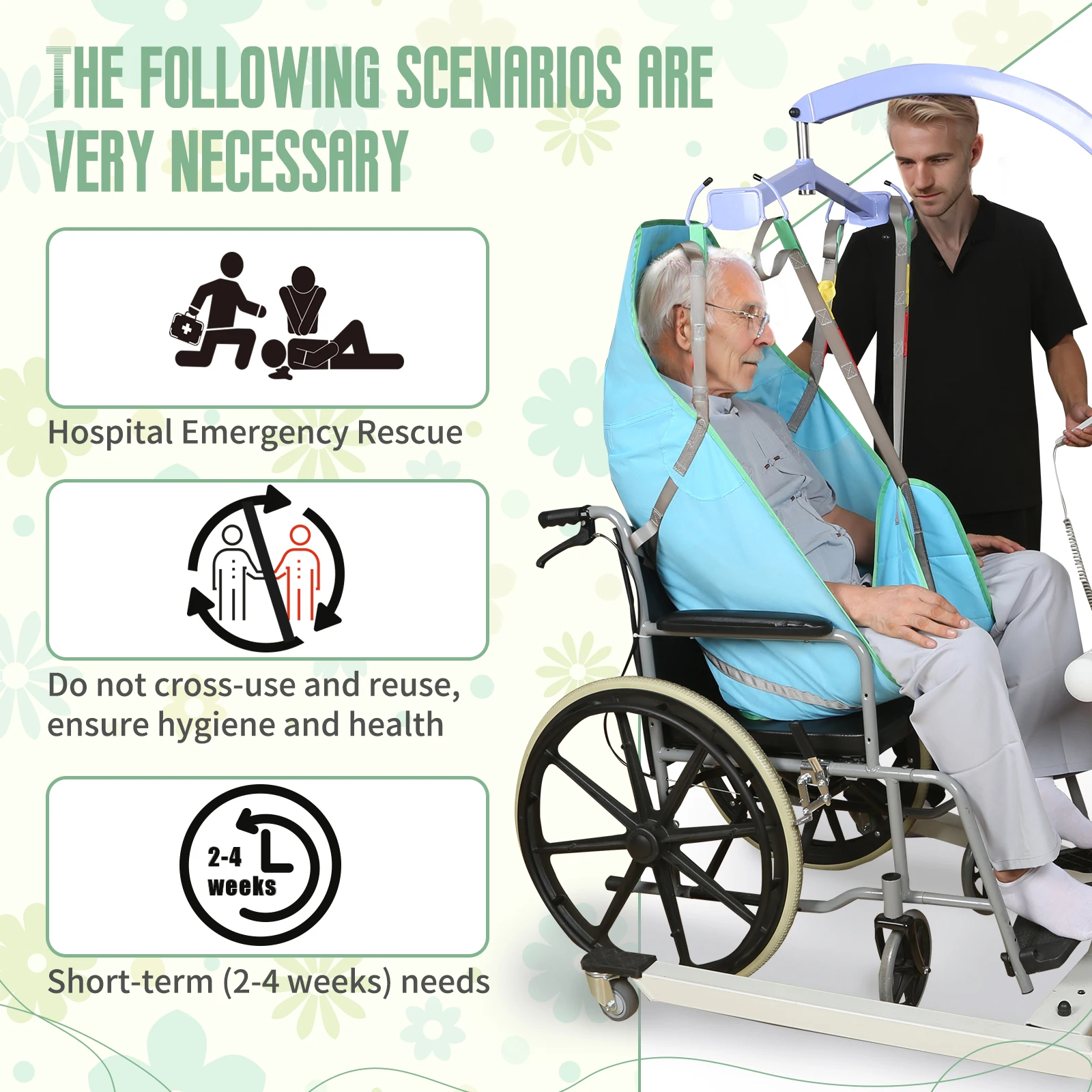 Ehucon Disposable Patient Lift Sling,500lbs Single Use Sling with Safety Warning Label,Transfer and Repositioning Sling