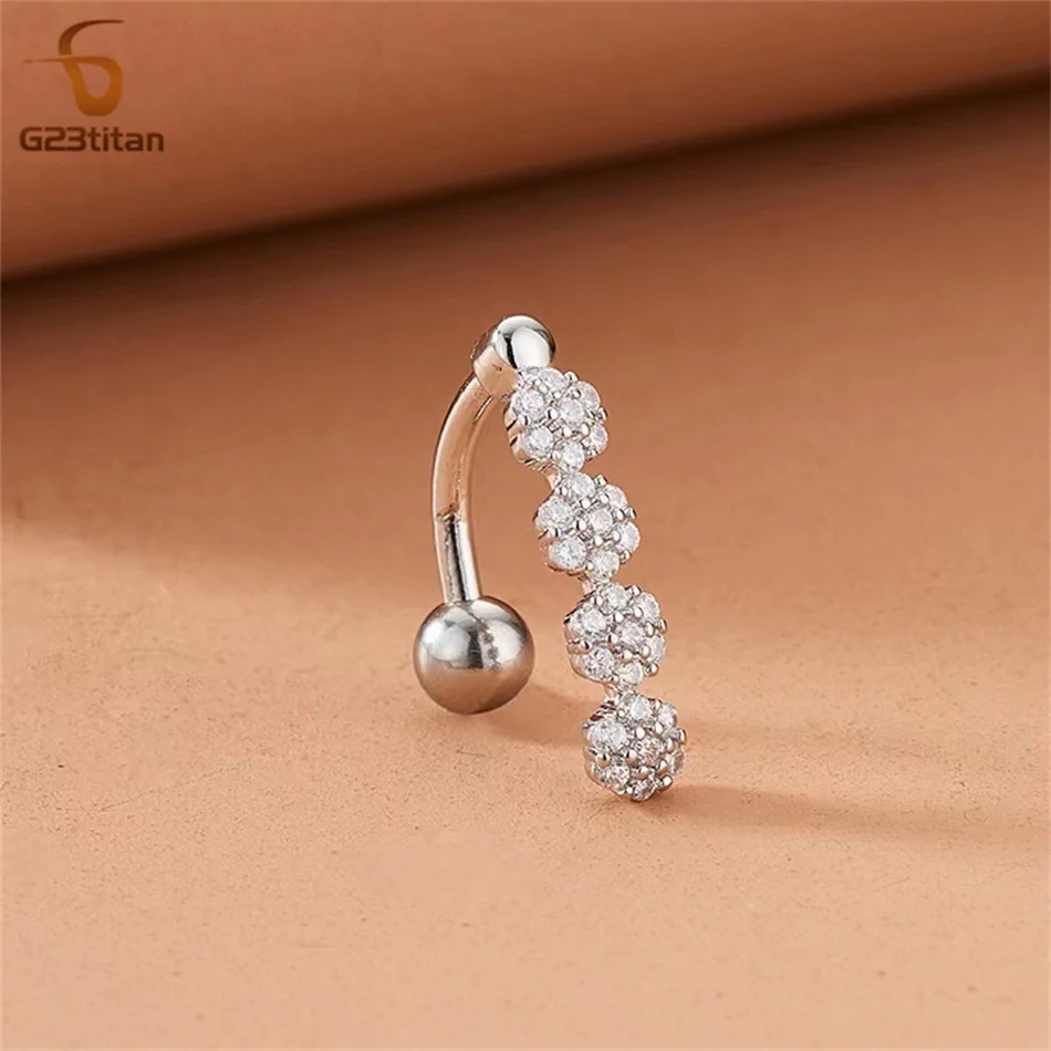 G23titan Silver Color Crystal Belly Button Ring Surgical Titanium Steel Piercing ombligo nombril Reverse Navel Bar Body Jewelry