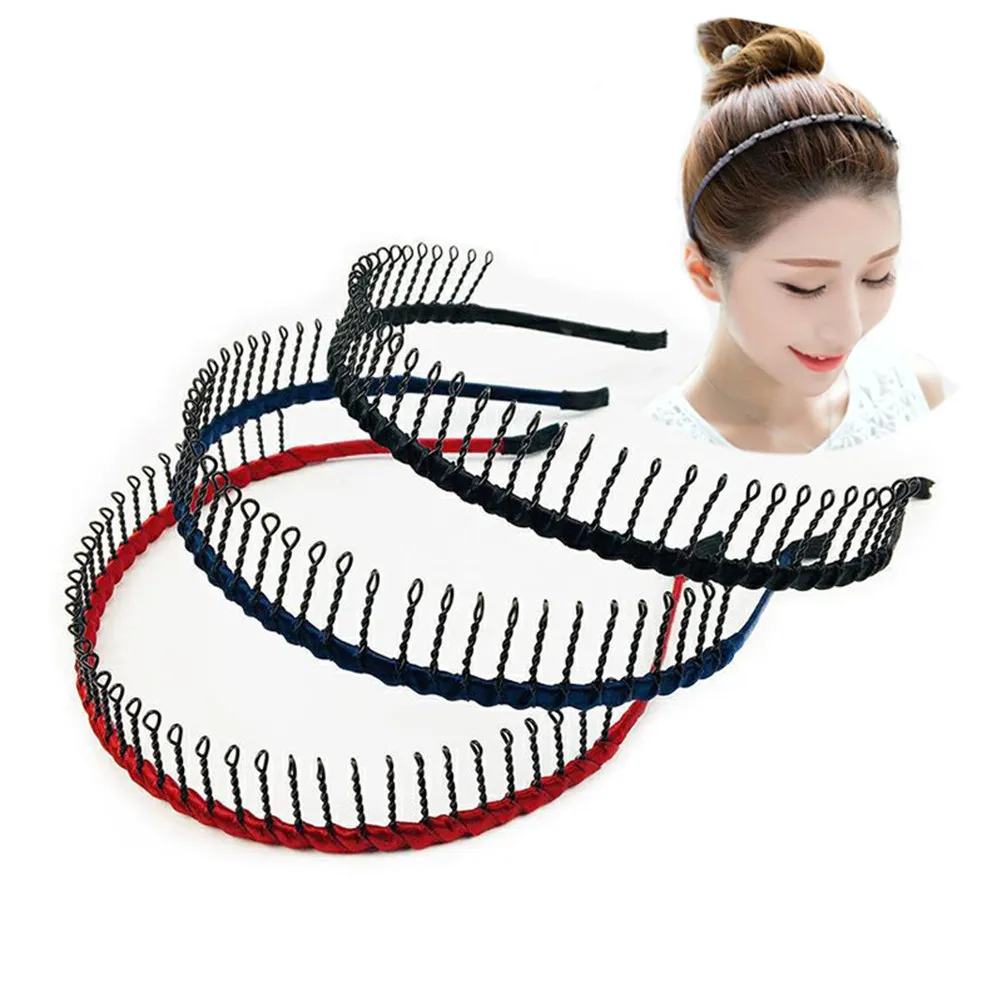 

7Pcs Metal Anti-Slip Hair Hoop Headband with Long Teeth for Sports Makeup Face Washing Hair Styling Decor Accessory in Assorted