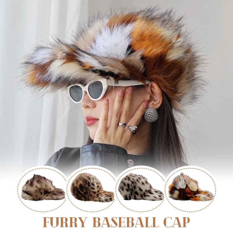 

Fluffy Faux Fur Bucket Hats Women Warm Thick Plush Hat Leopard Print Winter Imitation Fox Fur Lady Panama Furry Fisherman Cap