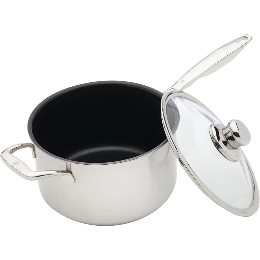 

Кастрюля из нержавеющей стали с антипригарным покрытием, 3,6 литра, индукционная сковорода с крышкой из закаленного стекла, можно мыть в посудомоечной машине и в духовке