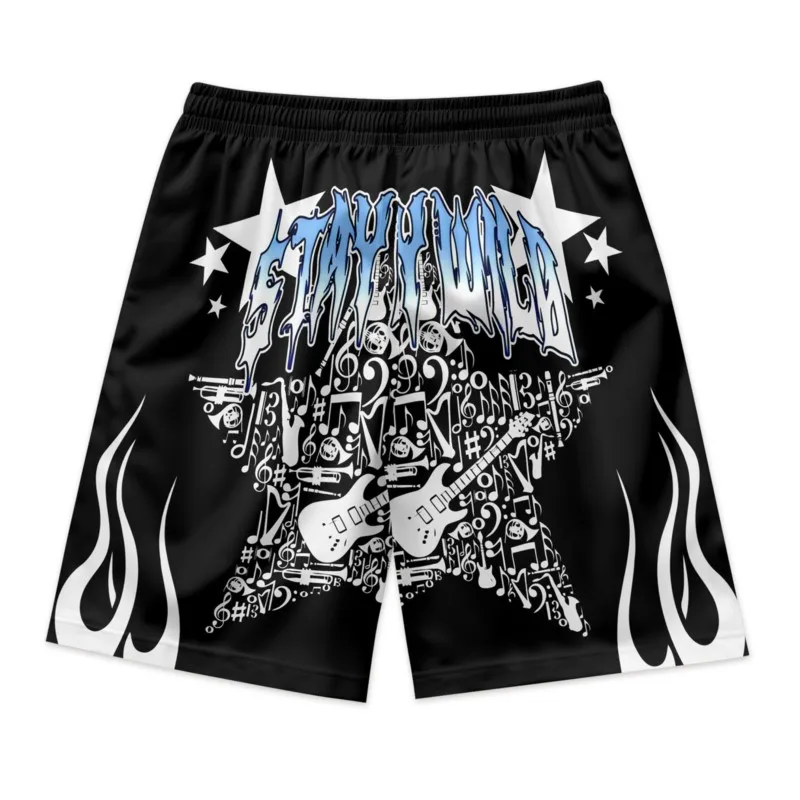 Guitar Print Men's Drawstring Waist Shorts Quick Dry Polyester Breathable Beach Shorts Casual Sport Shorts