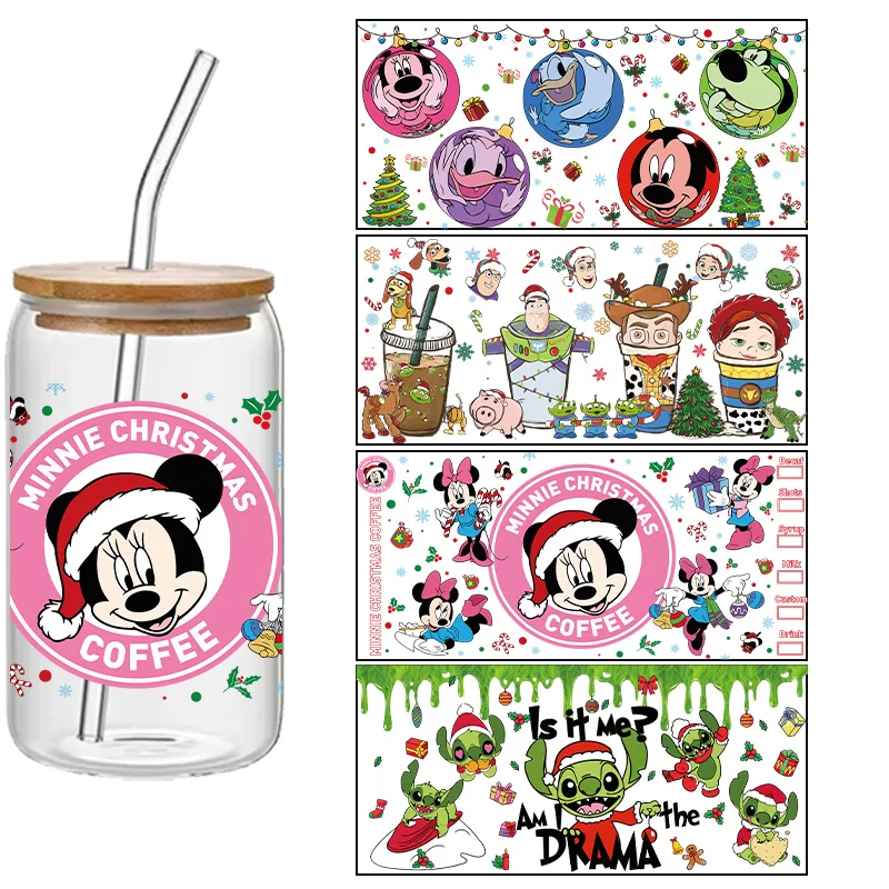 

Disney Mickey Minnie UV 3D transfer printing adhesive 16oz glass cup Multiple mixed batch customization Crystal stickers