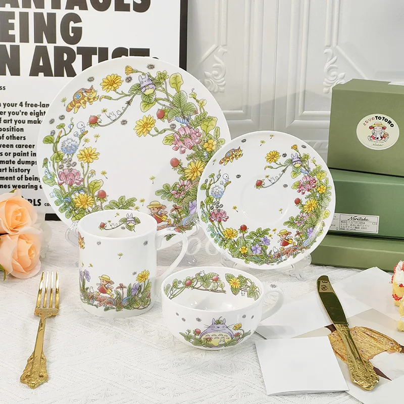 

Cute Style Ceramic 4-Piece Set Cup Saucer Mug Dinner Plate Combination Home Tableware Gift Box Pack