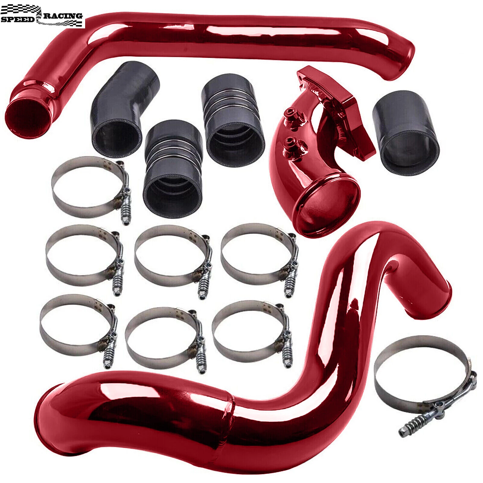 

POSENG2638541 Turbo Intercooler Pipe & Intake Elbow for 2003-2007 Ford F250 6.0L Powerstroke Red/Black