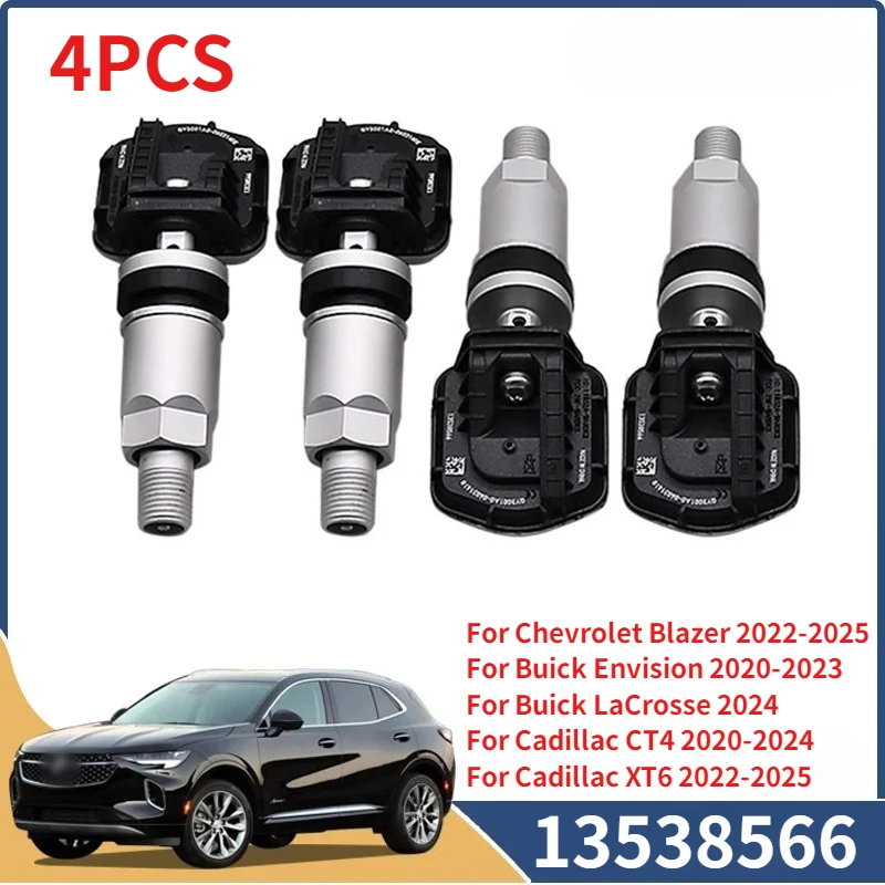 

13538566 Tire Pressure Monitor Sensor 4PCS For 2024 Buick Electra E4 E5 Envista LaCrosse 2022-2025 Cadillac CT5 XT6 TPMS 433MHZ